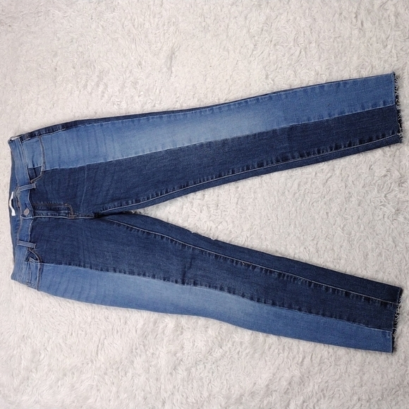 Pacsun Los Angeles Blue Medium Light Wash Color Block High Rise Raw Hem Jegging - Picture 2 of 11